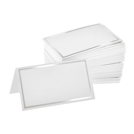 Alpine Industries Place Card with sliver border 2''x3.5'', PK500 ALP493-01-SIL-5pk